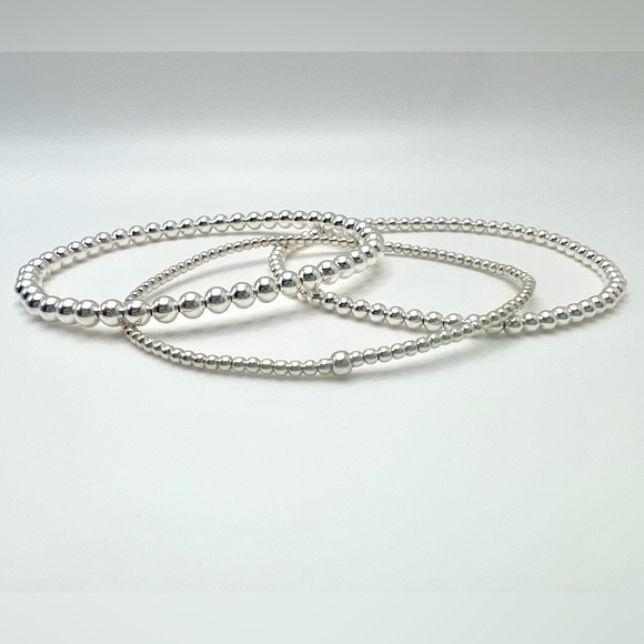 2mm 3mm 4mm Set of 3 Sterling Silver Stretch Bracelets - Picture 2 of 6